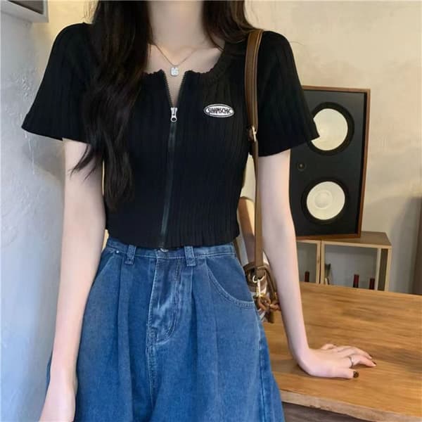 Stickad Tröja Crop Top RÖD red