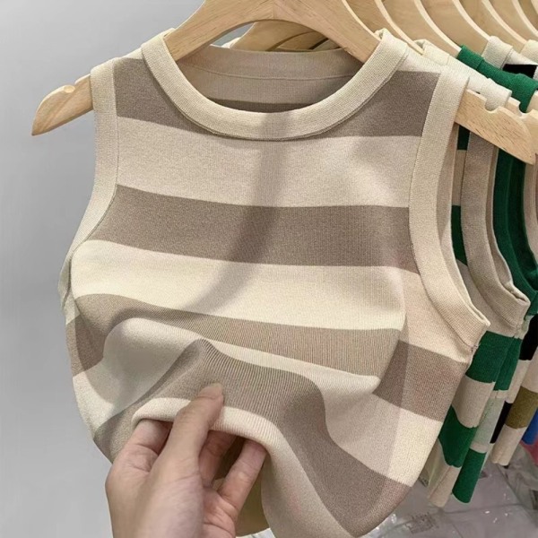 Kontrasterande randig stickad väst Crop Top GRÖN green