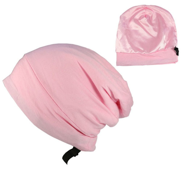 Mjuk Stretch Satin Bonnet Fodrad Sova Beanie Hatt ROSA pink