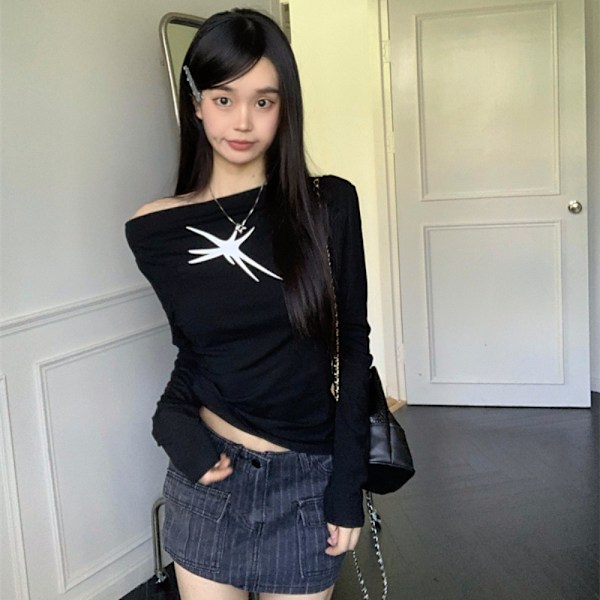Långärmad T-shirt Vintage Hottie Cropped Tops WHITE L White L