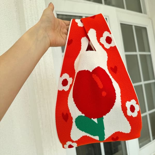 Vår Tulpan Handväska Stickad Handväska BLÅ blue