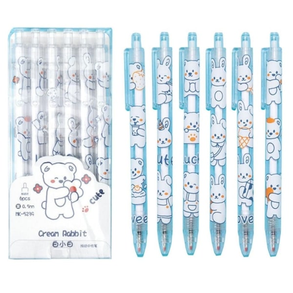 6 STK Bear Pattern Nøytral Pennesett Kawaii Pen Press Water Pen Set