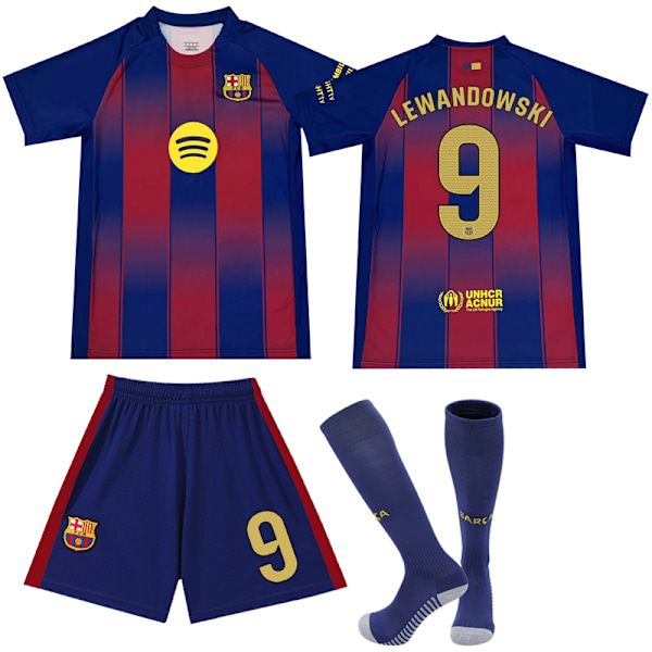 2025-2026 Barcelona Hemma barnfotbollströja Nr. 9 Lewandowski Adult XL