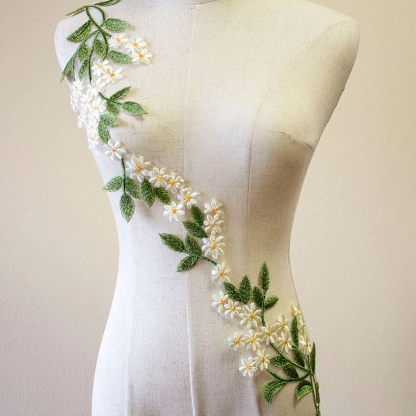 Grønne blader Blomster blonder applikasjoner broderi trelapper