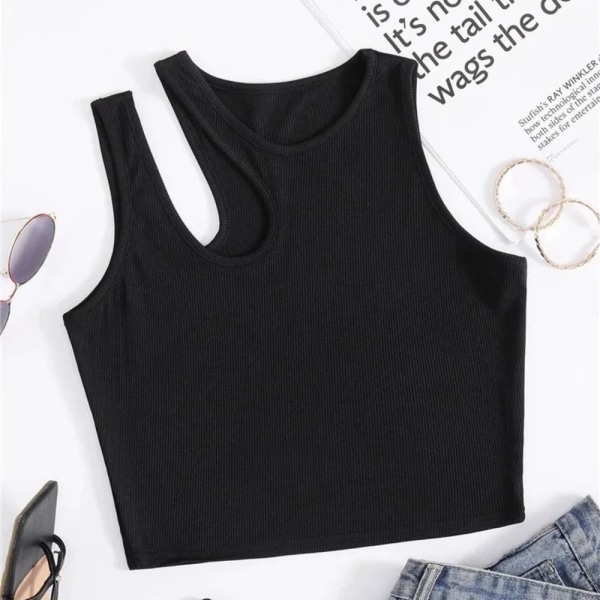 Dame Tank Top Summer Crop Tops SVART L black L