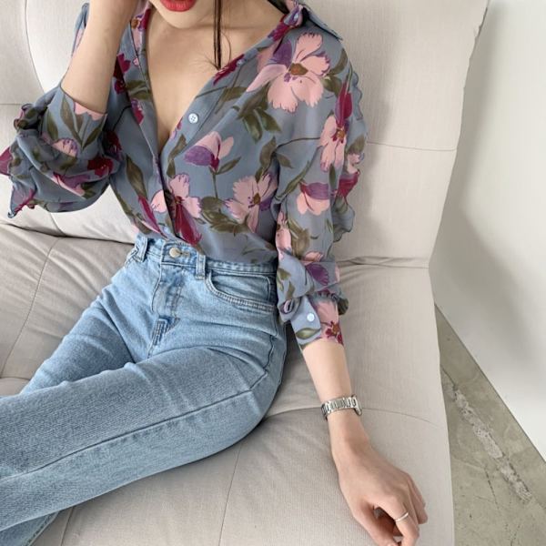 Printed Cardigan Women Shirt PINK LL Pink L-L