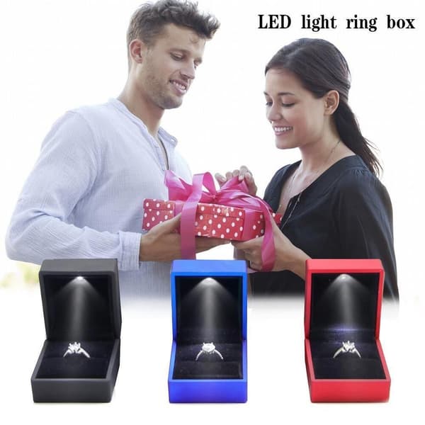 LED Lys Ring Æske Forlovelsesring Æske SORT Black