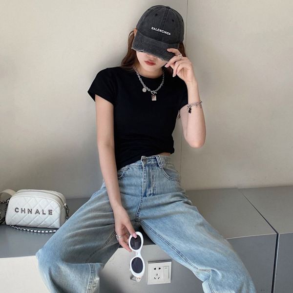 Dame T-shirt bundskjorte SORT M Black M