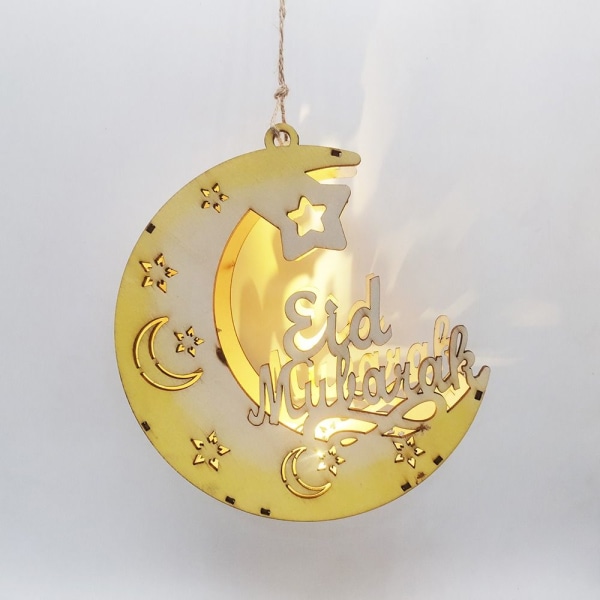 Eid Mubarak Moon Lamp Hanging Lantern Pendel Trä C C