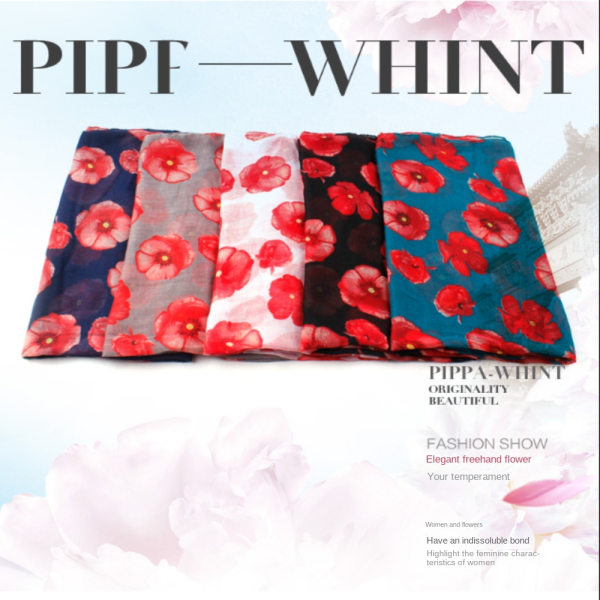 Poppy Print tørklæde Poppy Floral Shawl SORT Black