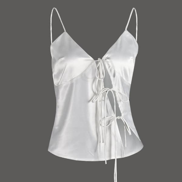 Satin Chic Knytopp med utskärningar Magtröja VIT S White S