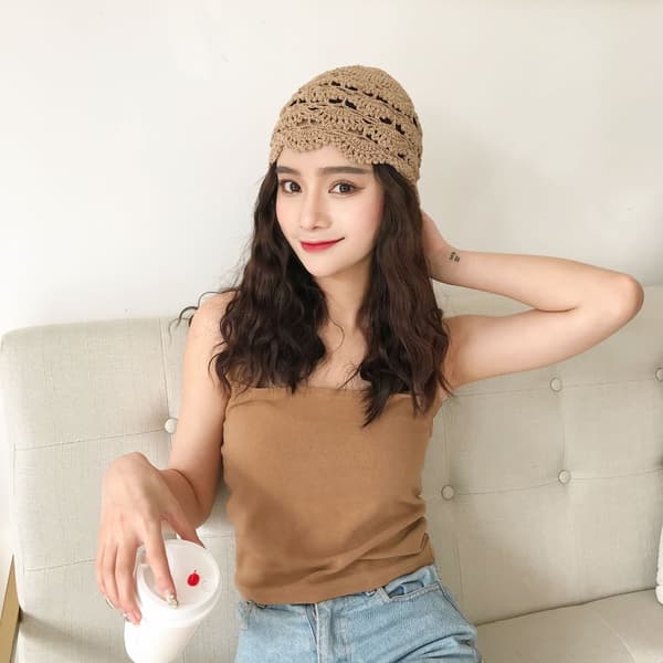 Handgjord Virkad Blomsterhatt Handvirkad Pullover Hatt KHAKI khaki