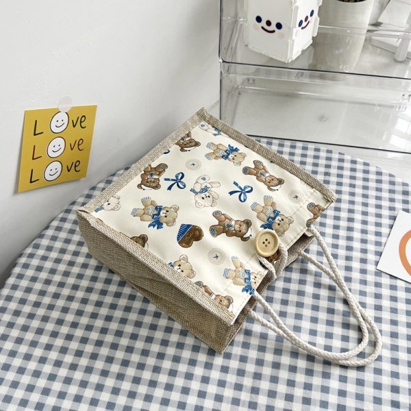 Cartoon Pattern Käsilaukku Kannettava Kangaskassi VALKOINEN White