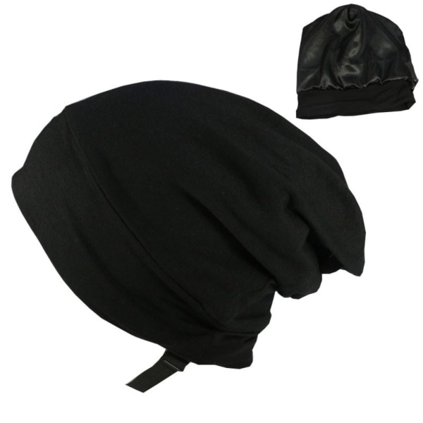 Soft Stretch Satin Bonnet Vuorattu Sleeping Beanie Hat MUSTA black