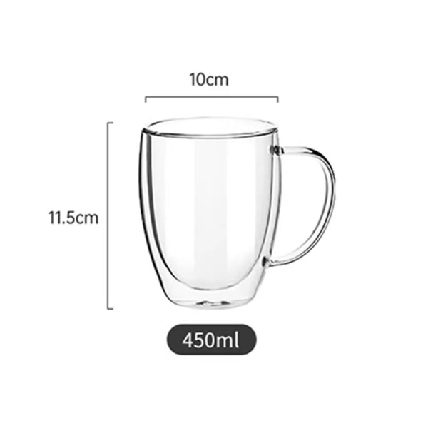 250ml/350ml/450ml dubbellagers glaskopp Transparent kaffekopp 450ml