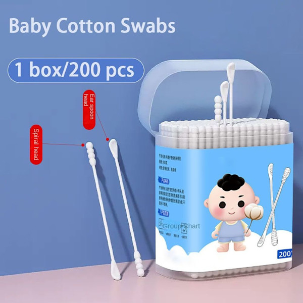200 st Baby bomullspinne Sterila bomullsknoppar EAR SCOOP SPIRAL Ear scoop  spiral