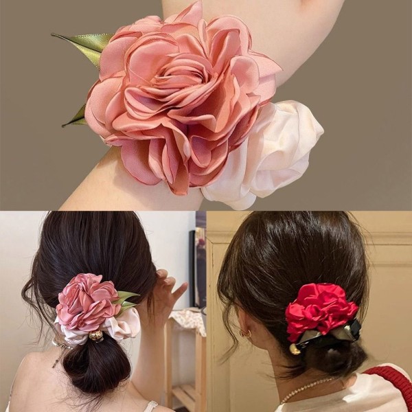 Camellia Flower Hair Loop Flower Hair Rope PUNAINEN red