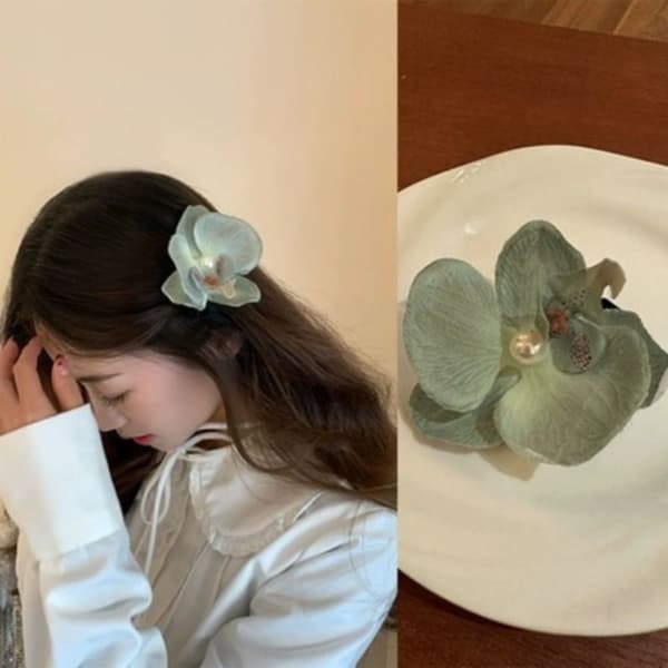 Orkidéfjäril Blomma Rosett Hårklämma, HELVIT pure white