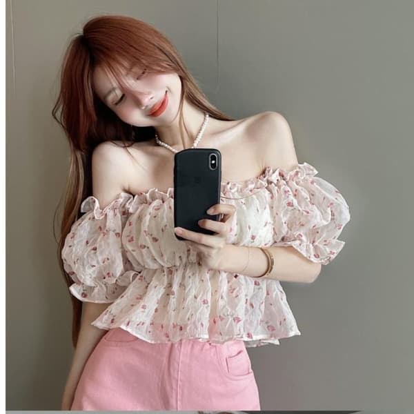 Blomstret skjortebluse M M