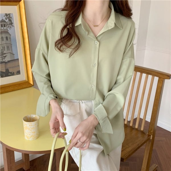 Långärmad blus damskjorta GRÖN L Green L