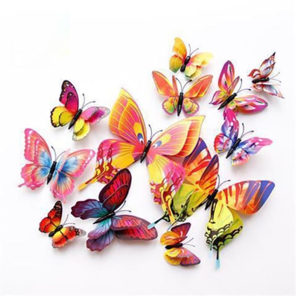 12 deler 3D magnetiske klistremerker Kreative sommerfuglklistremerker 7 7 7