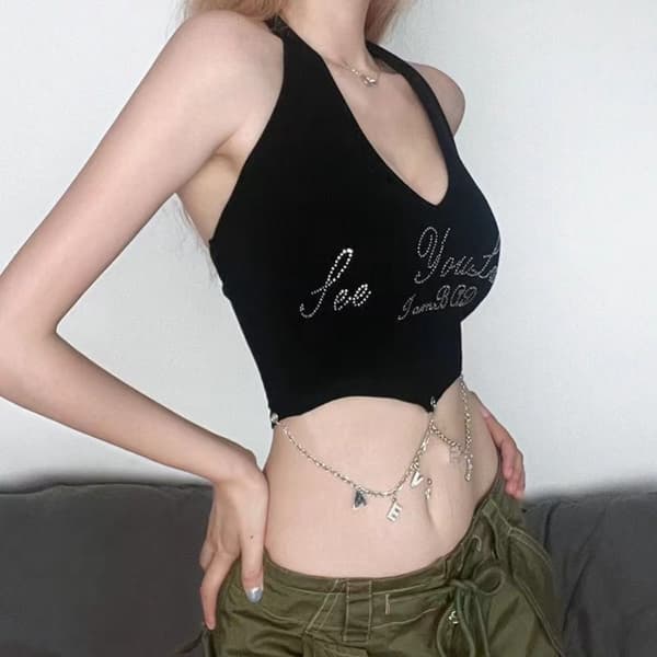 Halterneck ærmeløs top SORT black