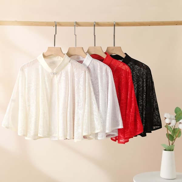 Rose Jacquard Polyester Sjal Solbeskyttelse Skjerf SVART Black