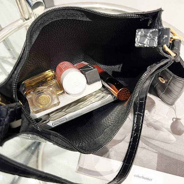 Krokodille mønster skuldertaske PU læder Crossbody taske SORT black