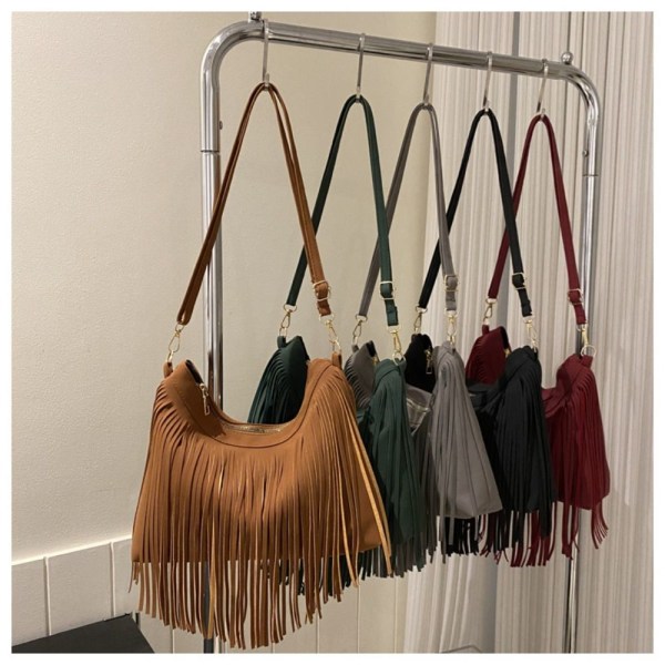 Tassel Crossbody Bag Fringe Skulderveske GRÅ Grey