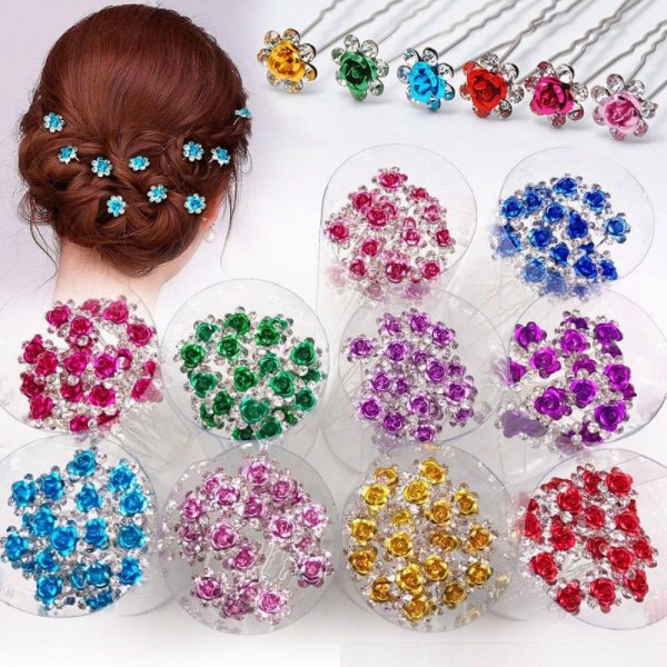 20 kpl Rose Flower Hairpin Stick morsiamen hiusneula PINK Pink