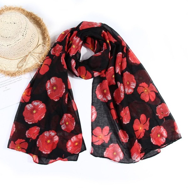 Poppy Print Huivi Poppy Floral Shawl MUSTA Black