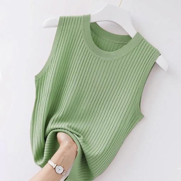 Bluse med o-hals Ermeløs bluse GUL yellow