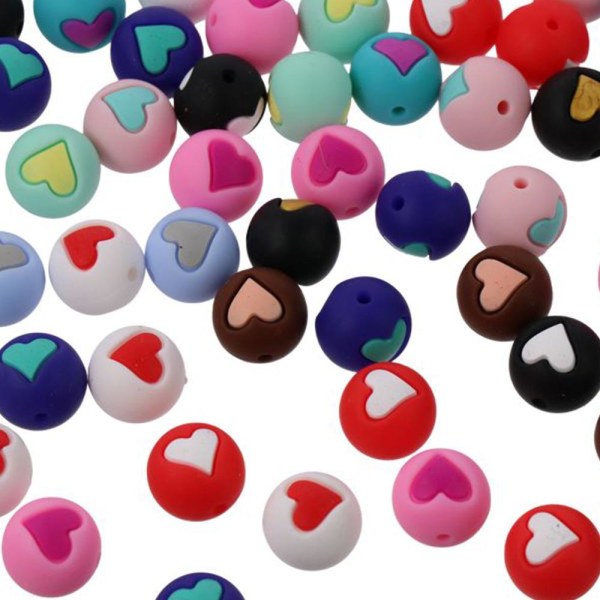 Silikonpärlor Heart Round Beads Silikon Focal Beads