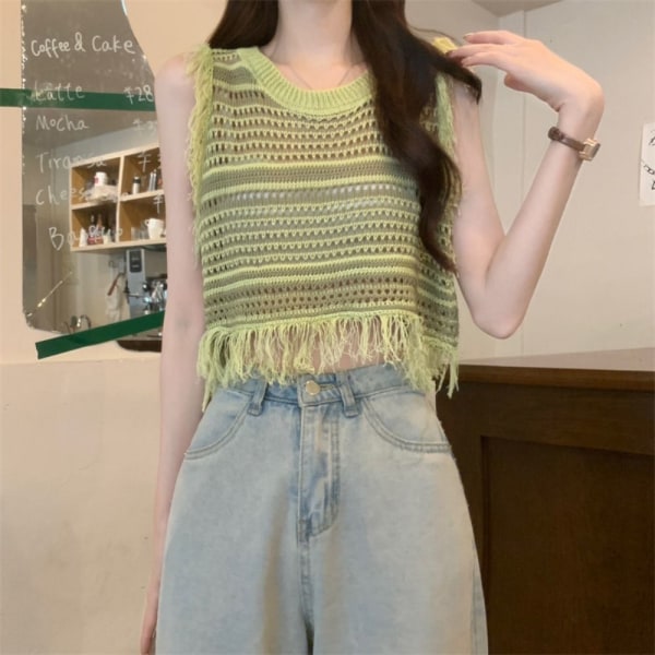 Ærmeløs Tank Top Strik Camisole Top SORT SORT black