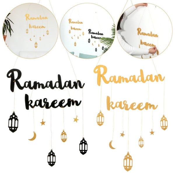 2023 Eid Mubarak Ramadan Kareem Dekoration Måne och Stjärna black