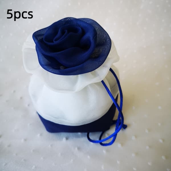 5 st Blomsterpresentpåsar med dragsko MÖRKBLÅ dark blue