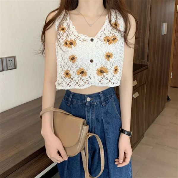 Hul ærmeløs Suspender Sweet Crochet Vest SORT 1 1 black 1-1