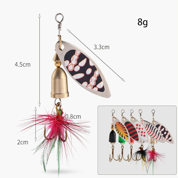 5 st Metallsked Lure Spinner Baits Kit Köttätande fisk