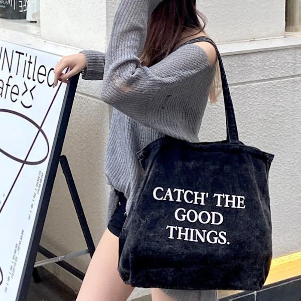 Denimväska Printed Canvasväska SVART black