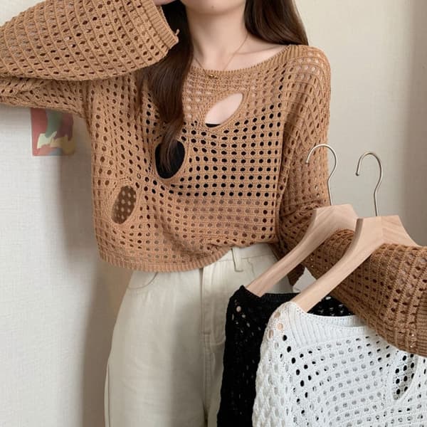 Uthulte bluser Fiskenett Pullover KHAKI khaki