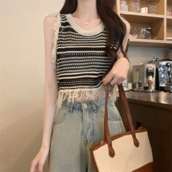 Ärmlöst linne stickad camisole-topp GRÖN GRÖN green