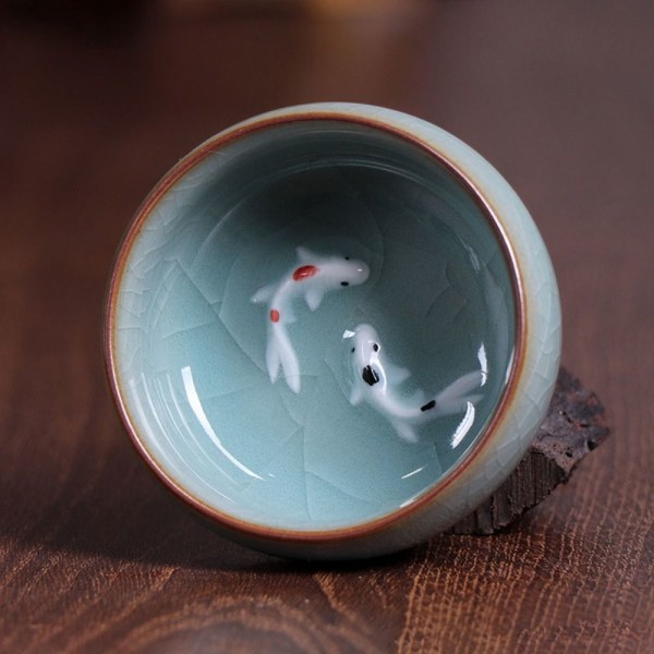 Longquan Celadon Porcelæn tekopper Golden Fish Tea Cup Bowl C C C