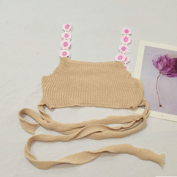 Strikket ermeløs stropp for kvinner BEIGE Beige