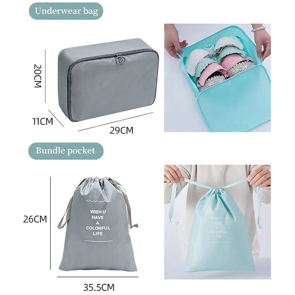 7 Stk/Sæt Rejseopbevaringsposer Rejsepakning Terninger BEIGE BEIGE beige