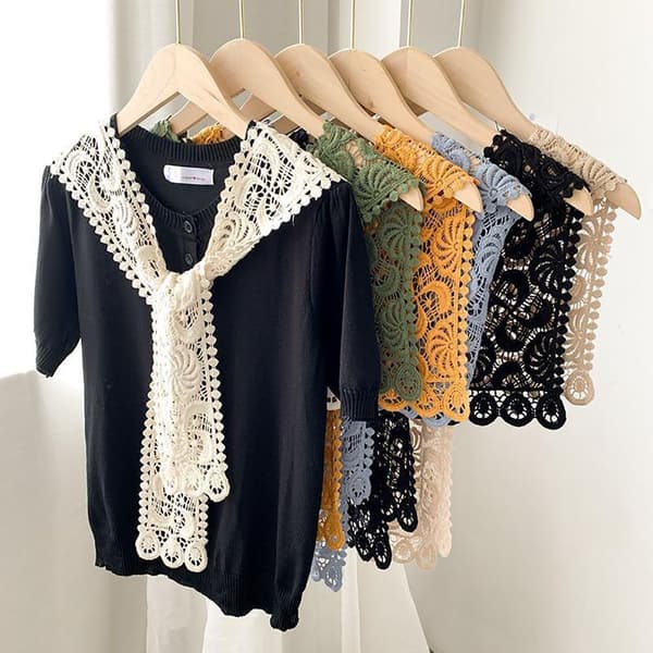 Strikket sjal bluse skuldre SORT Black