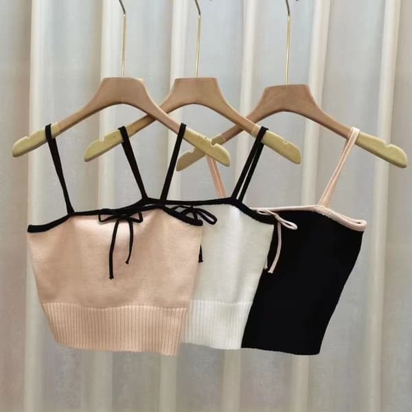 Bow Tank Top Stickad Sling BEIGE beige
