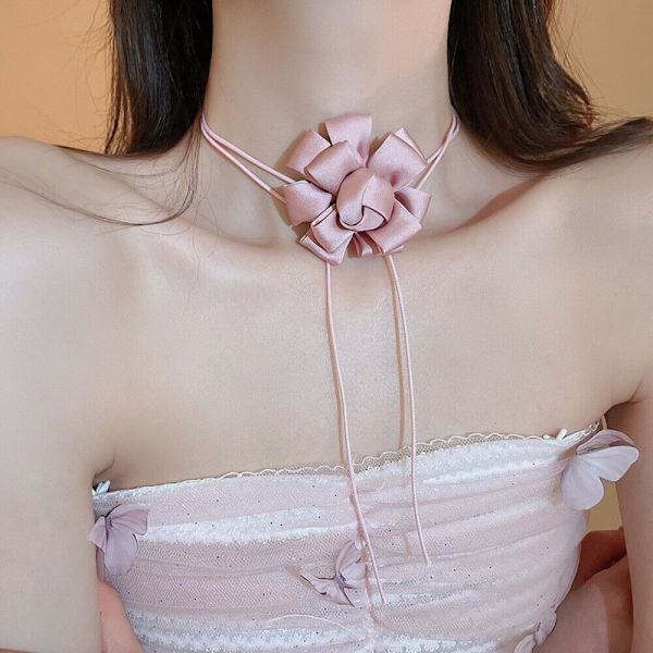 Solisluun ketju korut 3D ruusu kukka kaulakoru PINK Pink