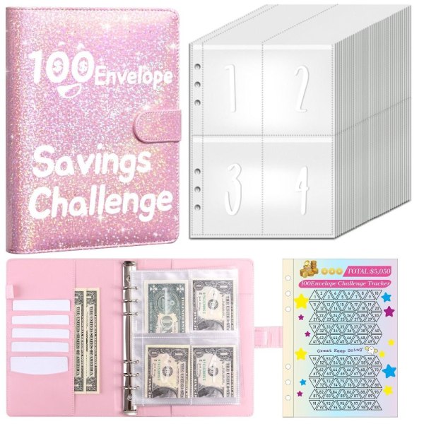 100 Days Savings Challenge Saving Challenge Binder PINK Pink