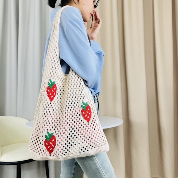 Strikkede håndtasker Hæklet Tote Bag Skuldertaske Apricot