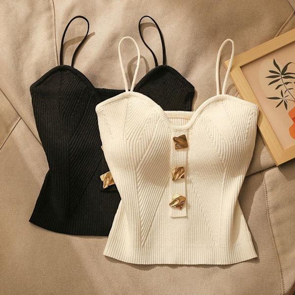 Stickad axelväst Camisole VIT White